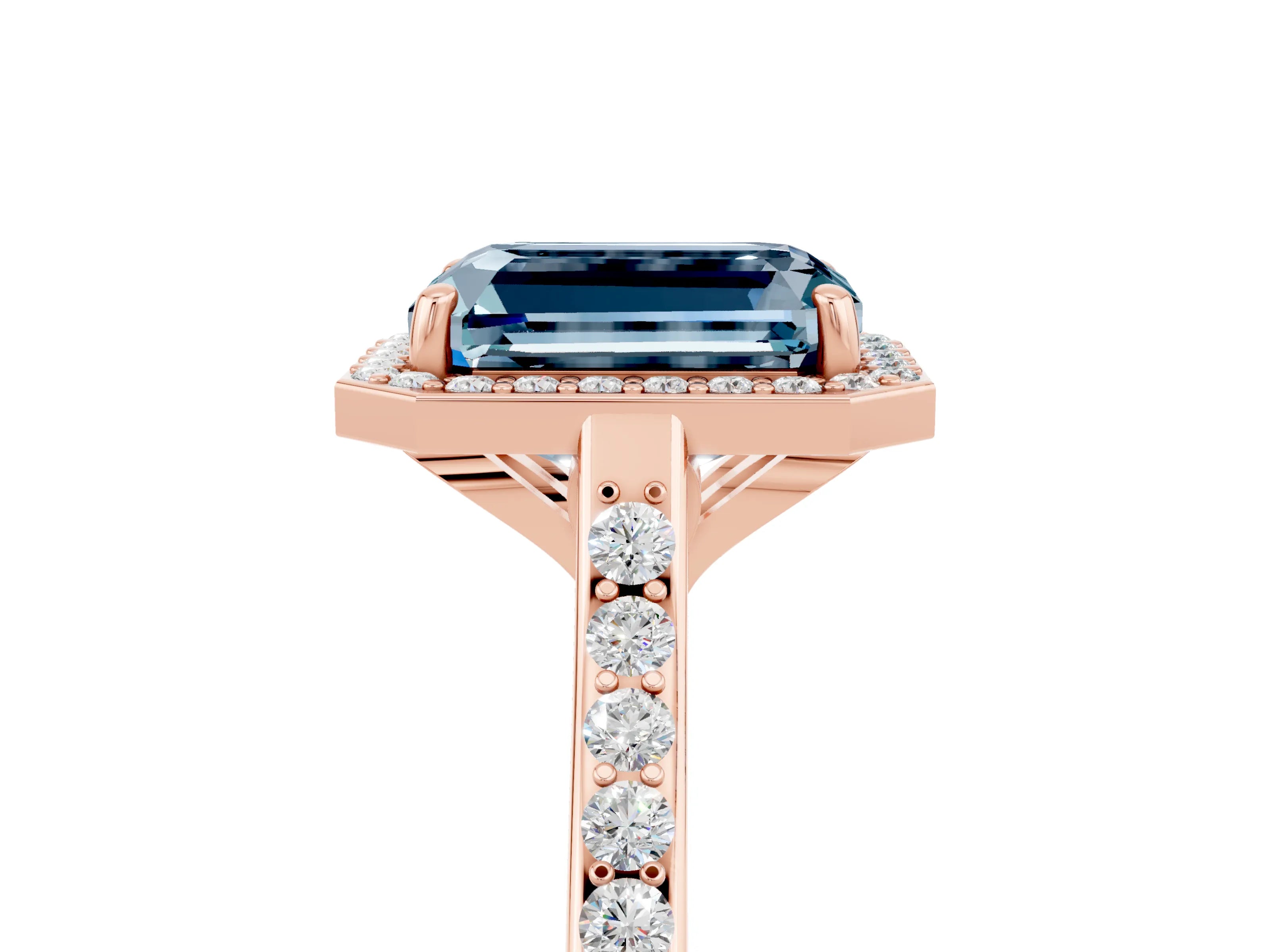 Rose gold Emerald Cut Halo Round Diamond Pavé Band with Four-Prong Setting_5