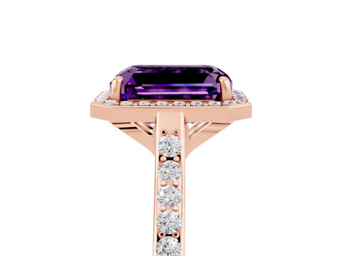Rose gold Emerald Cut Halo Round Diamond Pavé Band with Four-Prong Setting_5