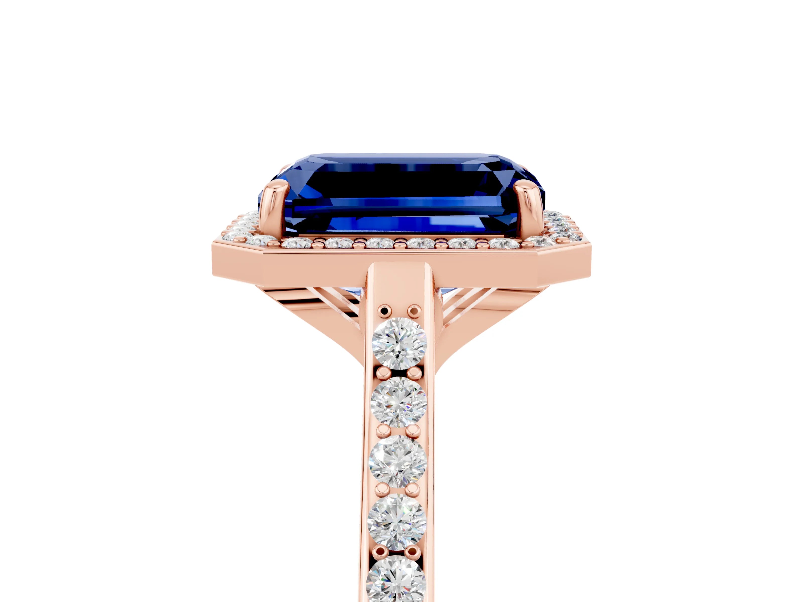 Rose gold Emerald Cut Halo Round Diamond Pavé Band with Four-Prong Setting_5