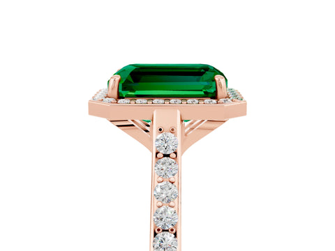 Rose gold Emerald Cut Halo Round Diamond Pavé Band with Four-Prong Setting_5