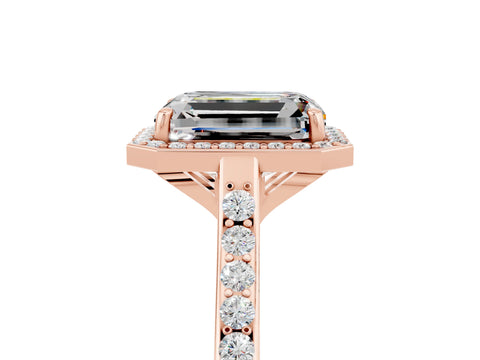 Rose gold Emerald Cut Halo Round Diamond Pavé Band with Four-Prong Setting_5