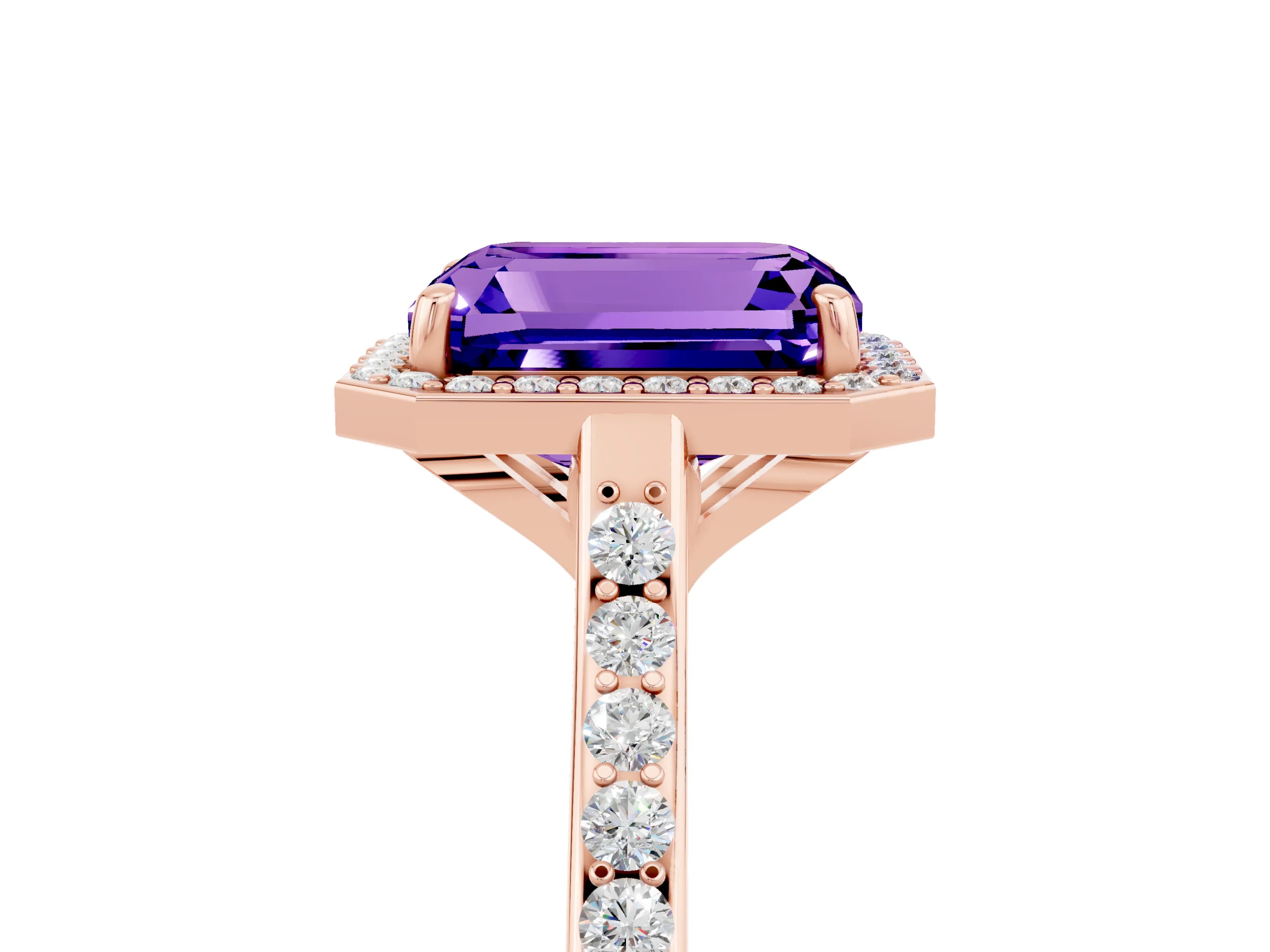 Rose gold Emerald Cut Halo Round Diamond Pavé Band with Four-Prong Setting_5