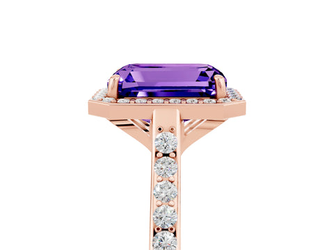 Rose gold Emerald Cut Halo Round Diamond Pavé Band with Four-Prong Setting_5