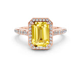 Rose gold Emerald Cut Halo Round Diamond Pavé Band with Four-Prong Setting