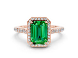 Rose gold Emerald Cut Halo Round Diamond Pavé Band with Four-Prong Setting