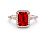 Rose gold Emerald Cut Halo Round Diamond Pavé Band with Four-Prong Setting