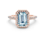 Rose gold Emerald Cut Halo Round Diamond Pavé Band with Four-Prong Setting