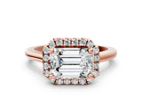 Rose gold Emerald Cut Halo Round Diamond Solitaire Engagement Ring with Pave Band and Four-Prong Setting_19