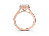 Rose gold Emerald Cut Halo Round Diamond Solitaire Engagement Ring with Pave Band and Four-Prong Setting_22