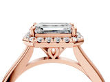 Rose gold Emerald Cut Halo Round Diamond Solitaire Engagement Ring with Pave Band and Four-Prong Setting_23