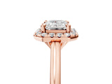 Rose gold Emerald Cut Halo Round Diamond Solitaire Engagement Ring with Pave Band and Four-Prong Setting_24