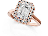 Rose gold Emerald Cut Halo Round Diamond Solitaire Ring with Pavé Band and Four-Prong Setting_1