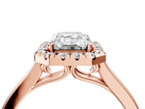 Rose gold Emerald Cut Halo Round Diamond Solitaire Ring with Pavé Band and Four-Prong Setting_4