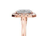 Rose gold Emerald Cut Halo Round Diamond Solitaire Ring with Pavé Band and Four-Prong Setting_5