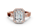 Rose gold Emerald Cut Halo Round Diamond Twist Band with Four-Prong Setting_15