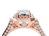Rose gold Emerald Cut Halo Round Diamond Twist Band with Four-Prong Setting_19