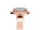 Rose gold Emerald Cut Halo Round Diamond Twist Band with Four-Prong Setting_20