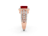 Rose gold Emerald Cut Halo Ruby Ring with Split Shank and Four-Prong Setting_2