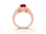 Rose gold Emerald Cut Halo Ruby Ring with Split Shank and Four-Prong Setting_3