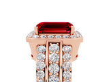 Rose gold Emerald Cut Halo Ruby Ring with Split Shank and Four-Prong Setting_5