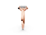 Rose gold Emerald Cut Halo Solitaire Engagement Ring with Square Band and Four-Prong Setting_104