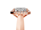 Rose gold Emerald Cut Halo Solitaire Engagement Ring with Square Band and Four-Prong Setting_107