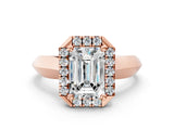 Rose gold Emerald Cut Halo Solitaire Engagement Ring with Square Band and Four-Prong Setting_66