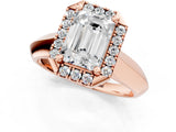 Rose gold Emerald Cut Halo Solitaire Engagement Ring with Square Band and Four-Prong Setting_67
