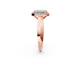 Rose gold Emerald Cut Halo Solitaire Engagement Ring with Square Band and Four-Prong Setting_68
