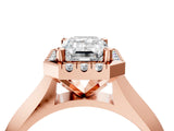 Rose gold Emerald Cut Halo Solitaire Engagement Ring with Square Band and Four-Prong Setting_70