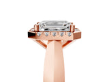 Rose gold Emerald Cut Halo Solitaire Engagement Ring with Square Band and Four-Prong Setting_71