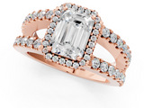 Rose gold Emerald Cut Halo Split Shank Diamond Ring with Four-Prong Setting_85