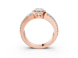 Rose gold Emerald Cut Halo Split Shank Diamond Ring with Four-Prong Setting_87