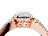 Rose gold Emerald Cut Halo Split Shank Diamond Ring with Four-Prong Setting_88