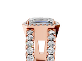 Rose gold Emerald Cut Halo Split Shank Diamond Ring with Four-Prong Setting_89