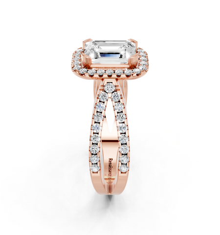 Rose gold Emerald Cut Halo Split Shank Pave Set Ring_25