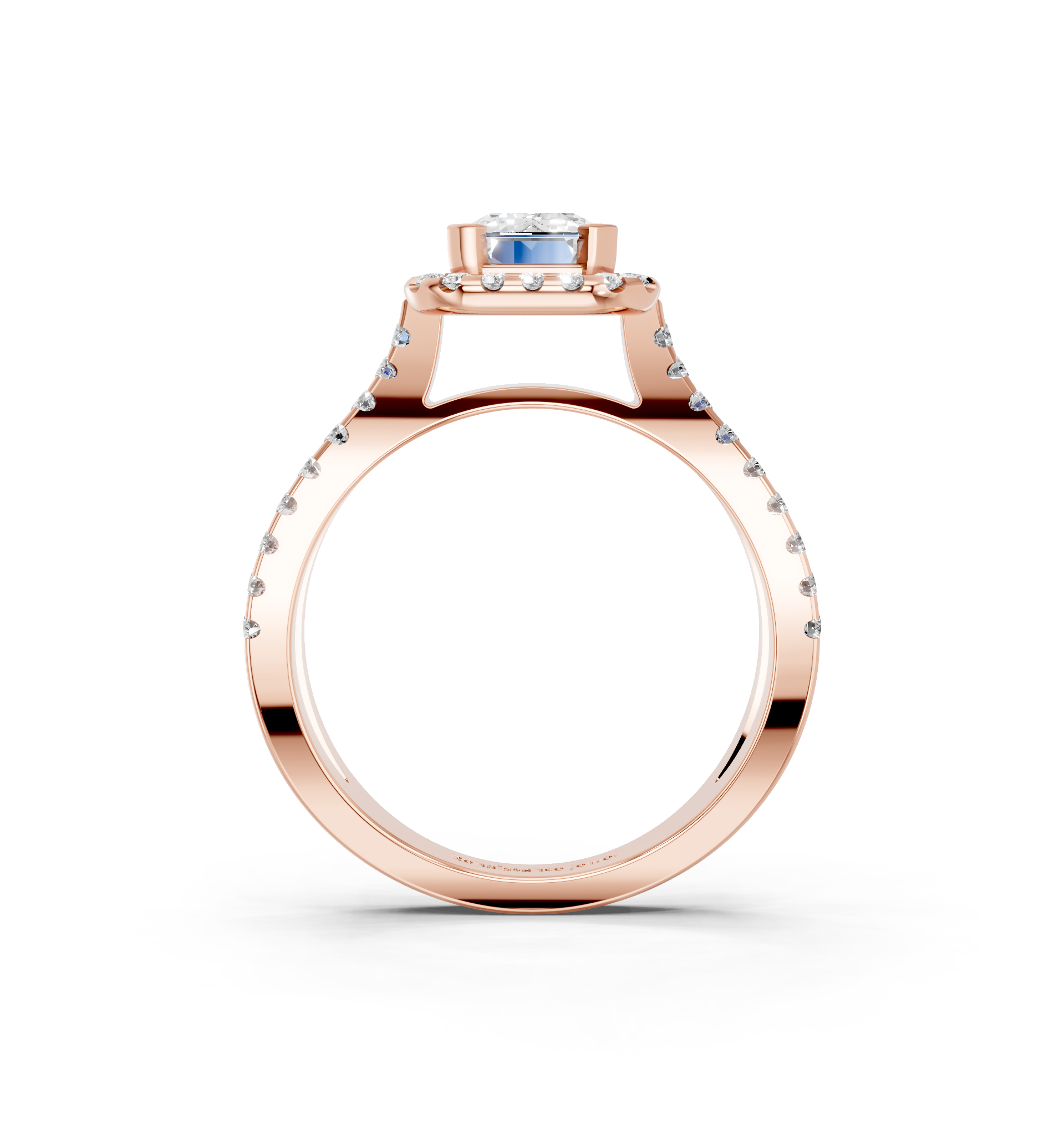 Rose gold Emerald Cut Halo Split Shank Pave Set Ring_26