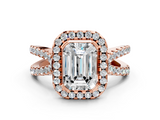 Rose gold Emerald Cut Halo Split Shank Pave Set Ring_66