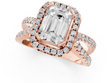 Rose gold Emerald Cut Halo Split Shank Pave Set Ring_67