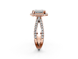 Rose gold Emerald Cut Halo Split Shank Pave Set Ring_68