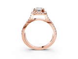 Rose gold Emerald Cut Halo Split Shank Pave Set Ring_69