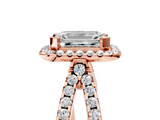 Rose gold Emerald Cut Halo Split Shank Pave Set Ring_71