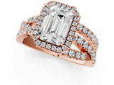 Rose gold Emerald Cut Halo Split Shank Prong Setting Ring_75