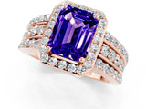 Rose gold Emerald Cut Halo Tanzanite Ring with Split Shank and Four-Prong Setting_1