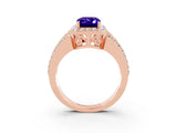 Rose gold Emerald Cut Halo Tanzanite Ring with Split Shank and Four-Prong Setting_3