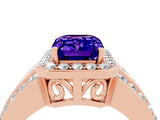 Rose gold Emerald Cut Halo Tanzanite Ring with Split Shank and Four-Prong Setting_4