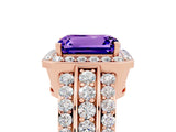 Rose gold Emerald Cut Halo Tanzanite Ring with Split Shank and Four-Prong Setting_5