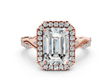 Rose gold Emerald Cut Halo Twist Band with Four-Prong Setting_15