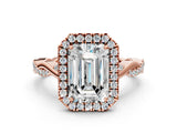 Rose gold Emerald Cut Halo Twist Band with Four-Prong Setting_3