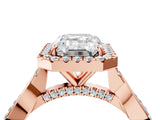 Rose gold Emerald Cut Halo Twist Band with Four-Prong Setting_7